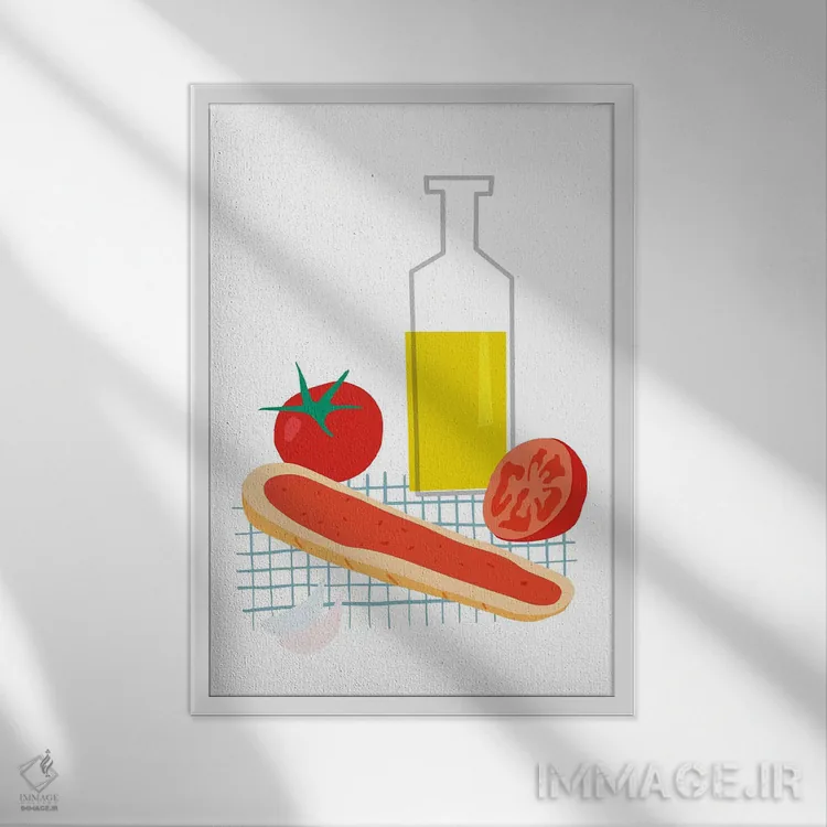 تابلو مینیمال نان اسپانیایی با گوجه فرنگی اثر نووو پرینتس - نمای قابدار سفید