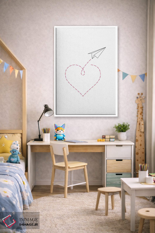 تابلو مینیمال هواپیمای کاغذی و قلب شماره ۲ اثر نووو پرینتس - D1W