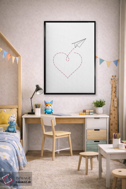 تابلو مینیمال هواپیمای کاغذی و قلب شماره ۲ اثر نووو پرینتس - D2B
