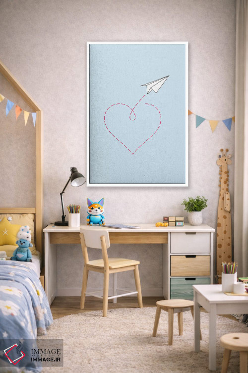 تابلو مینیمال هواپیمای کاغذی و قلب شماره ۱ اثر نووو پرینتس - D1W