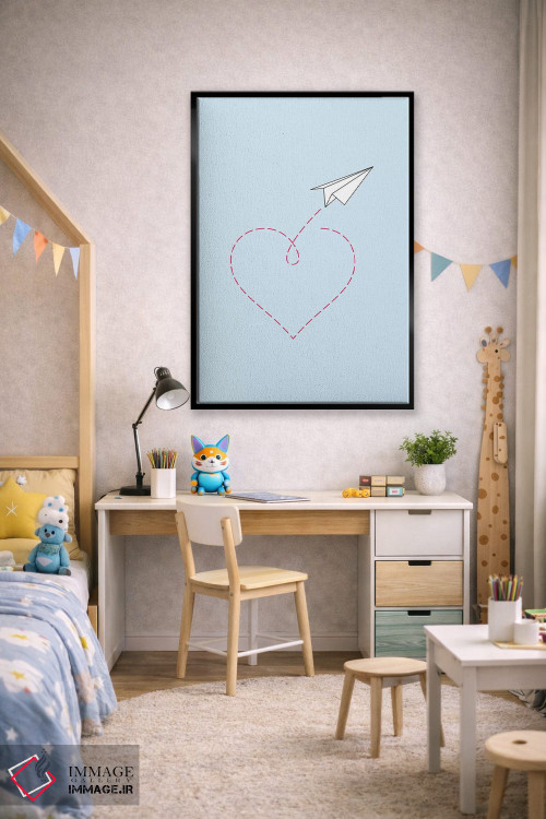 تابلو مینیمال هواپیمای کاغذی و قلب شماره ۱ اثر نووو پرینتس - D2B