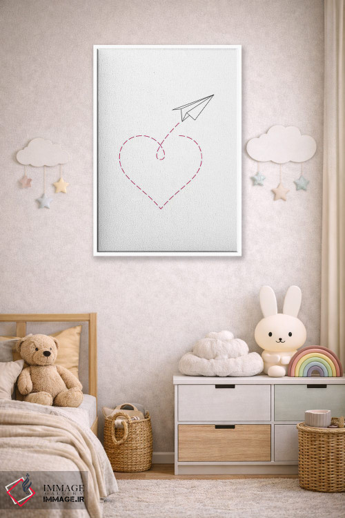 تابلو مینیمال هواپیمای کاغذی و قلب شماره ۲ اثر نووو پرینتس - D4W