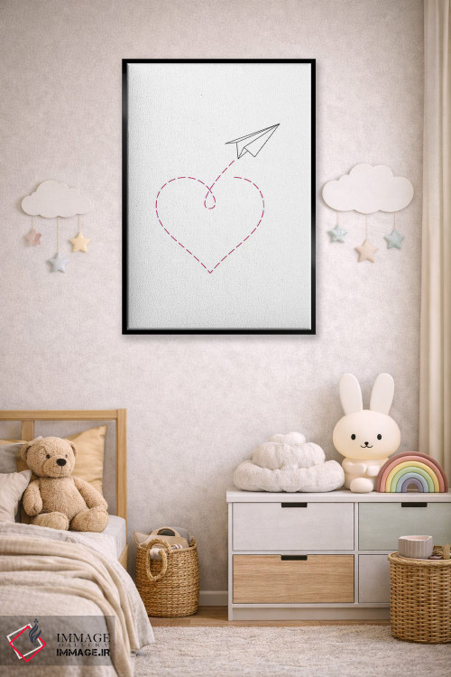 تابلو مینیمال هواپیمای کاغذی و قلب شماره ۲ اثر نووو پرینتس - D6B