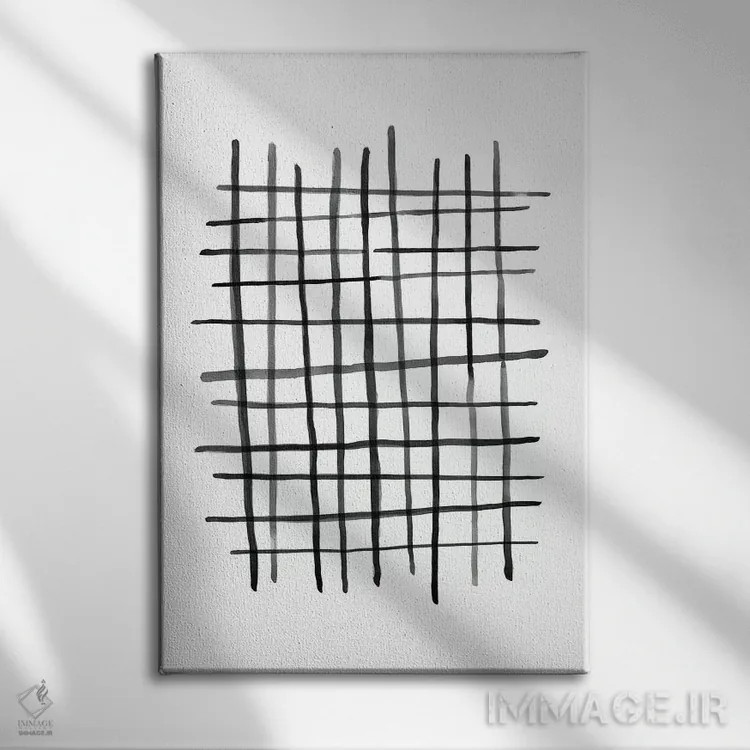 تابلو مینیمال شبکه آبرنگی سیاه و سفید اثر نووو پرینتس - نمای روبهرو روی دیوار