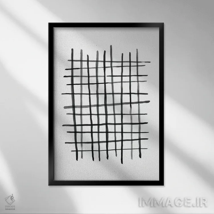 تابلو مینیمال شبکه آبرنگی سیاه و سفید اثر نووو پرینتس - نمای قابدار مشکی