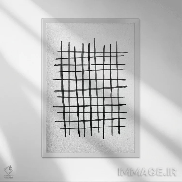 تابلو مینیمال شبکه آبرنگی سیاه و سفید اثر نووو پرینتس - نمای قابدار سفید