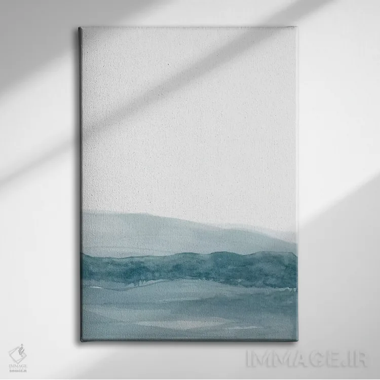 تابلو مینیمال منظره آبرنگ ۱ با سبزآبی اثر نووو پرینتس - نمای روبهرو روی دیوار