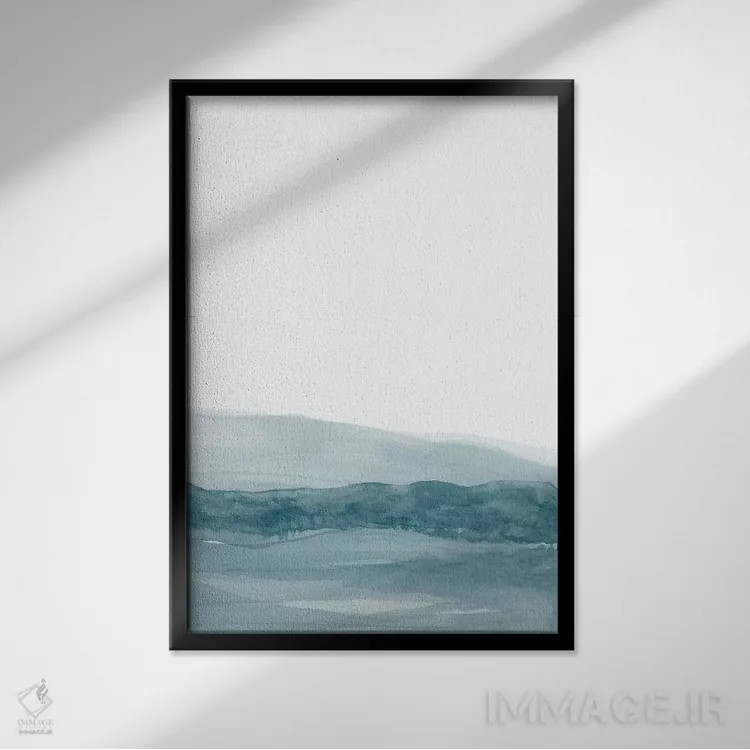 تابلو مینیمال منظره آبرنگ ۱ با سبزآبی اثر نووو پرینتس - نمای قابدار مشکی