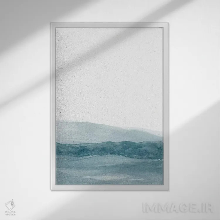 تابلو مینیمال منظره آبرنگ ۱ با سبزآبی اثر نووو پرینتس - نمای قابدار سفید
