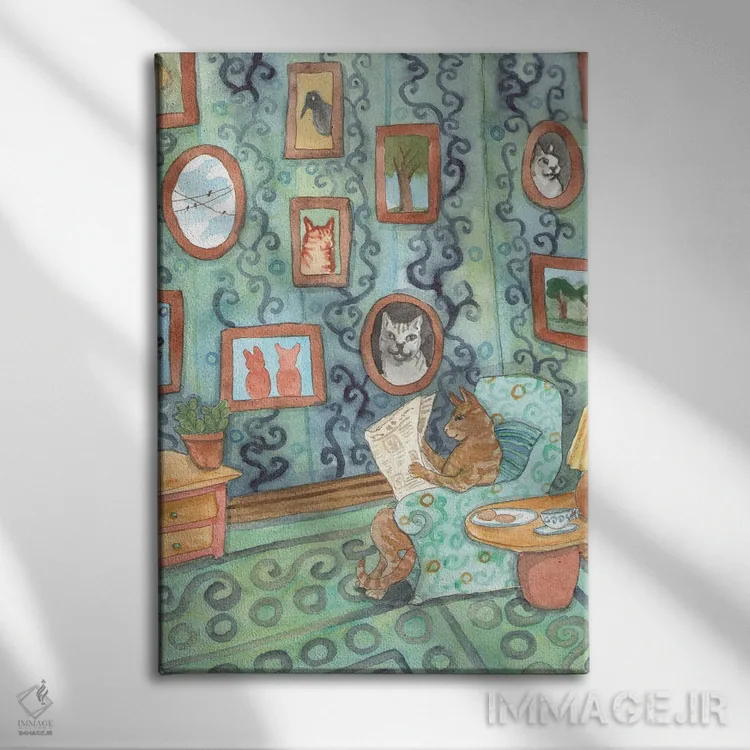تابلو دکوراتیو گربه مجموعه دار آثار هنری اثر نکیشا واندروون - نمای روبهرو روی دیوار