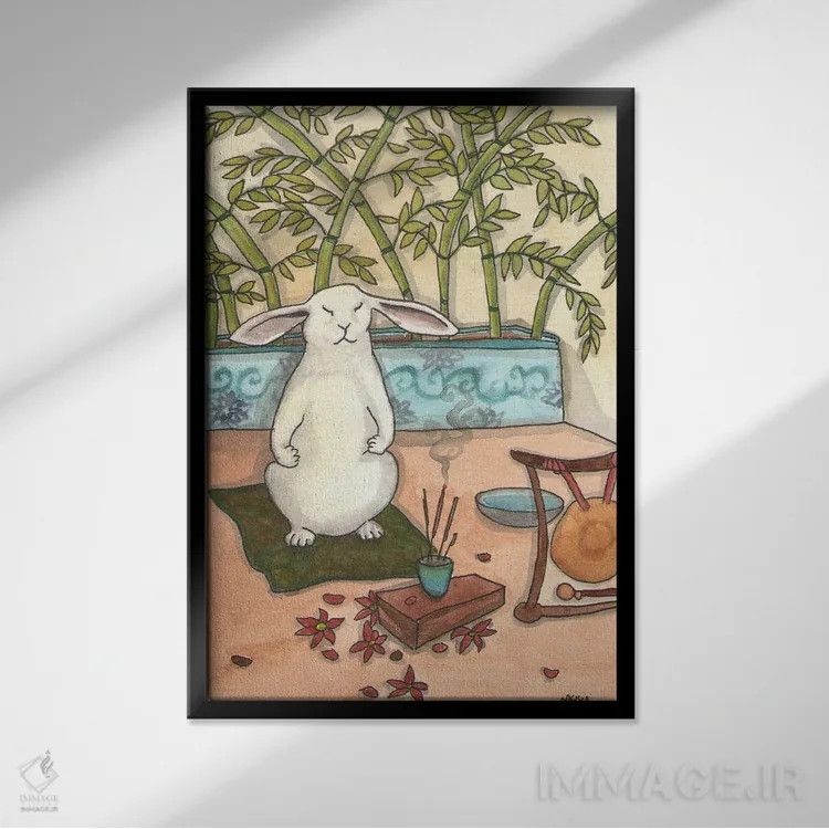 تابلو دکوراتیو خرگوش مراقبه گر اثر نکیشا واندروون - نمای قابدار مشکی