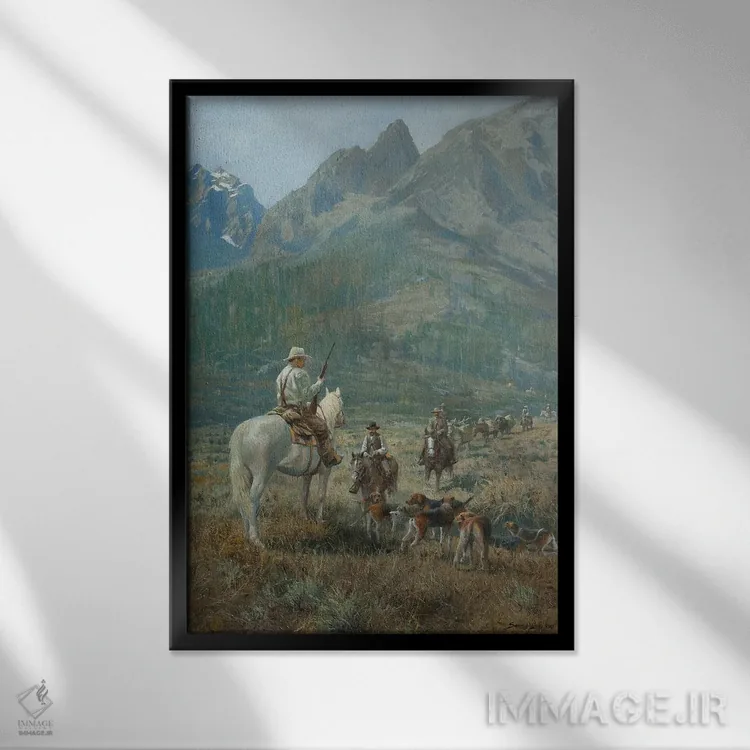 تابلو دکوراتیو استراحت سگ های شکاری اثر جان سیری-لستر - نمای قابدار مشکی