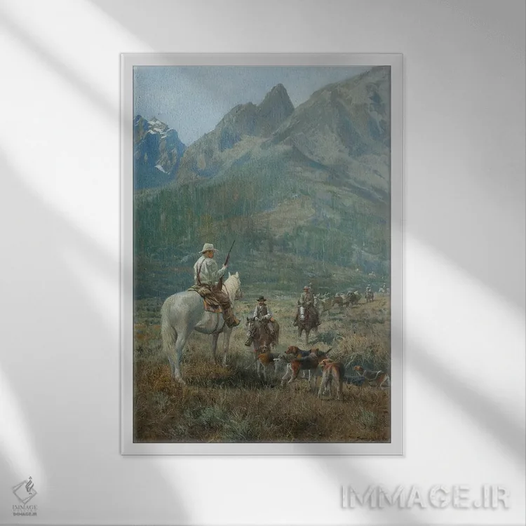 تابلو دکوراتیو استراحت سگ های شکاری اثر جان سیری-لستر - نمای قابدار سفید