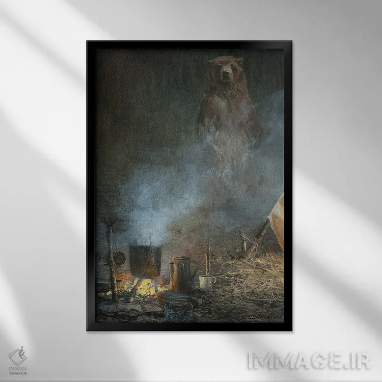 تابلو دکوراتیو خرس شامگاهی اثر جان سیری-لستر - نمای قابدار مشکی
