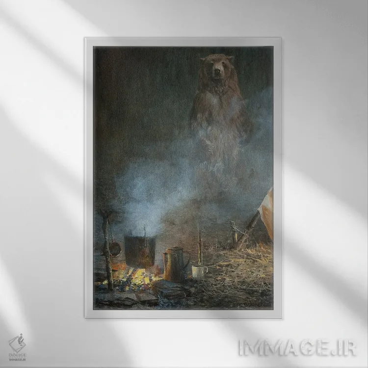 تابلو دکوراتیو خرس شامگاهی اثر جان سیری-لستر - نمای قابدار سفید