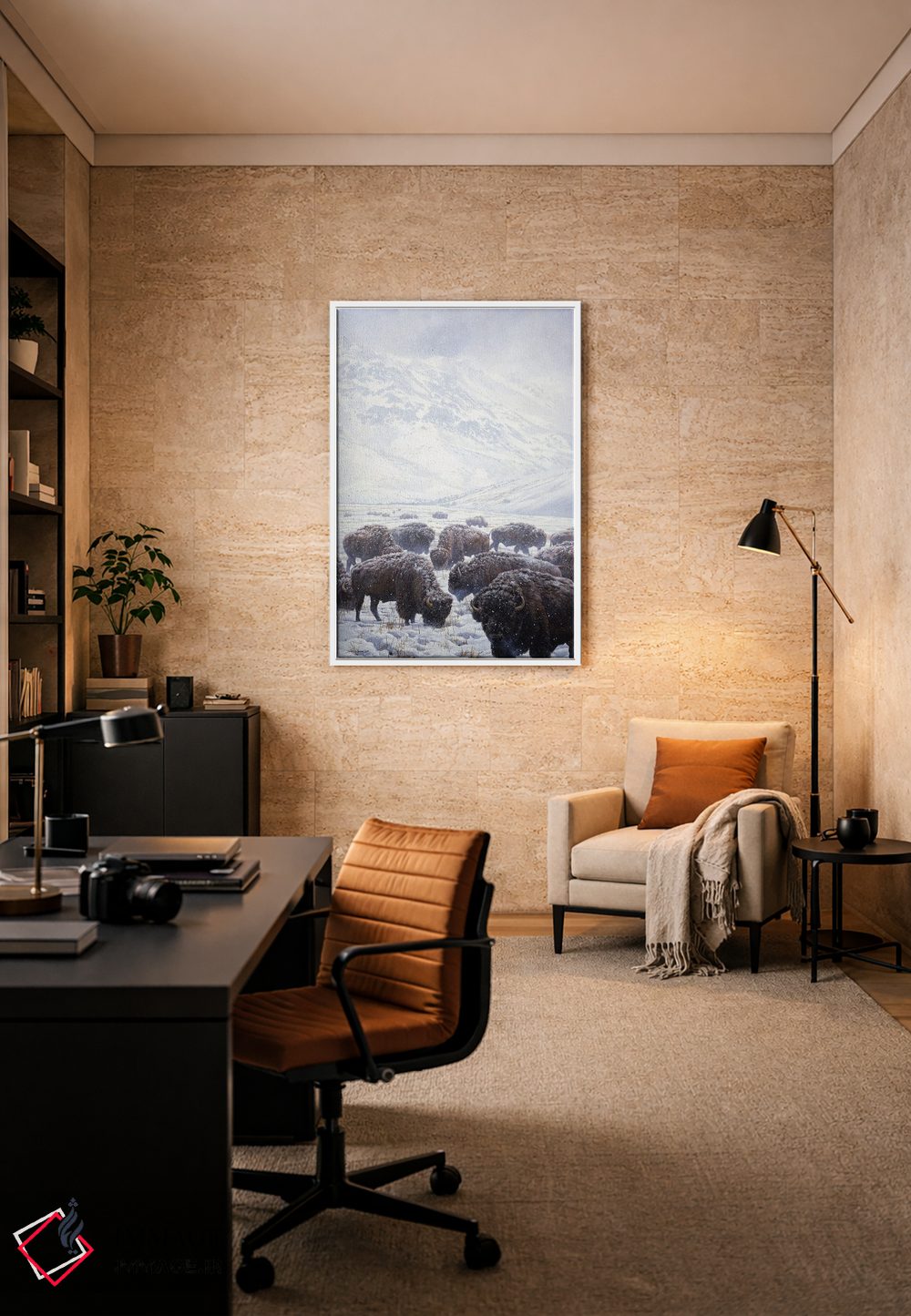 تابلو دکوراتیو گاومیش علف خوار زمستانی اثر جان سیری-لستر - D5W