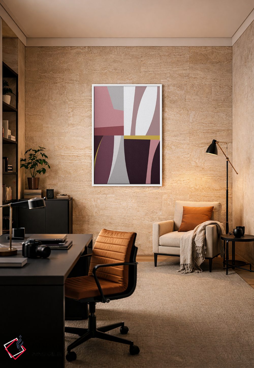 تابلو مینیمال الگوی هندسی ارگانیک I قرمز اثر استودیوی هنر قدیم - D6W