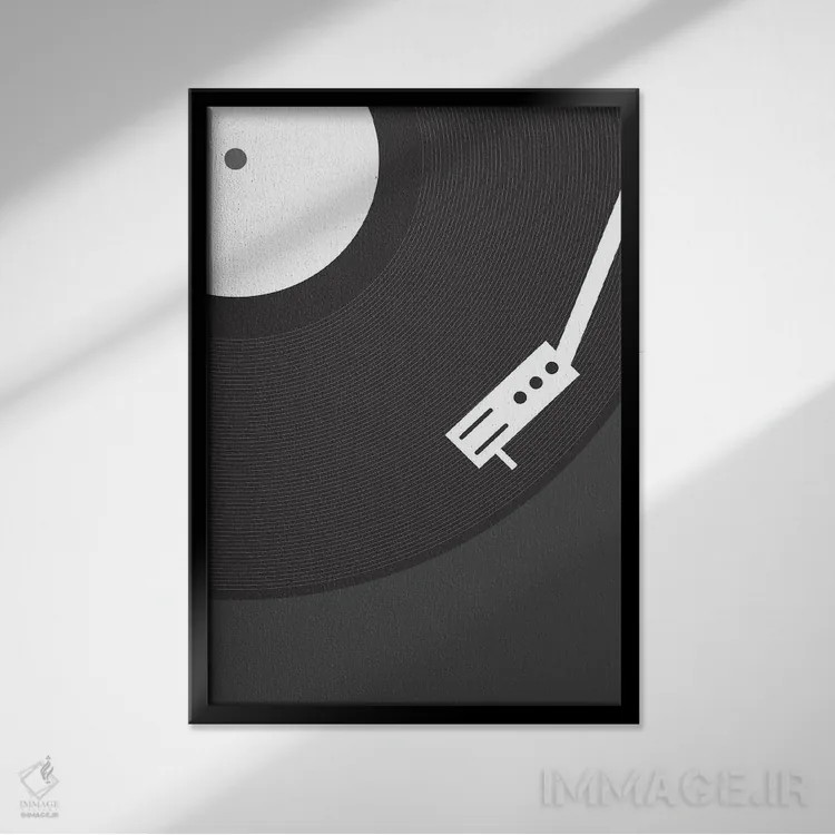 تابلو دکوراتیو صفحه گرامافون اثر استودیوی هنر قدیم - نمای قابدار مشکی
