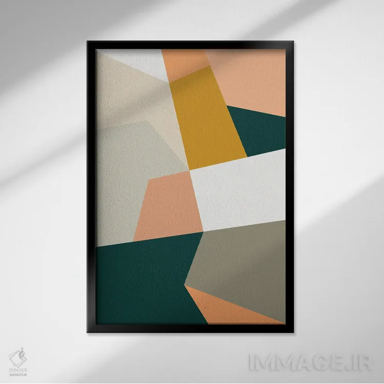 تابلو مینیمال ترکیب هندسی انتزاعی XXVII سبز اثر استودیوی هنر قدیم - نمای قابدار مشکی