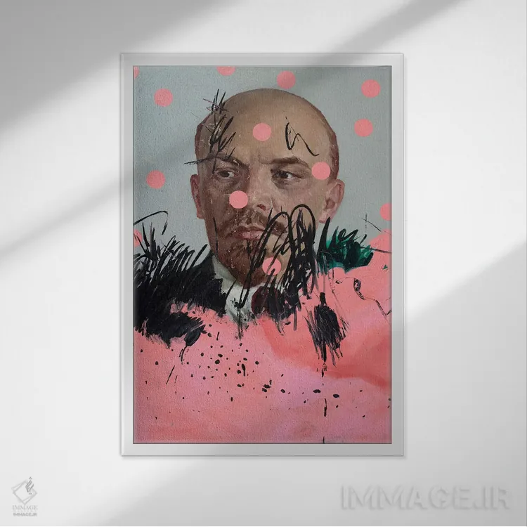 تابلو دکوراتیو لنین با دایره های صورتی اثر الکساندر بالبیشف - نمای قابدار سفید