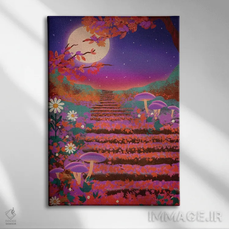 تابلو دکوراتیو باغ شبانه اثر اولیویا بورکی - نمای روبهرو روی دیوار