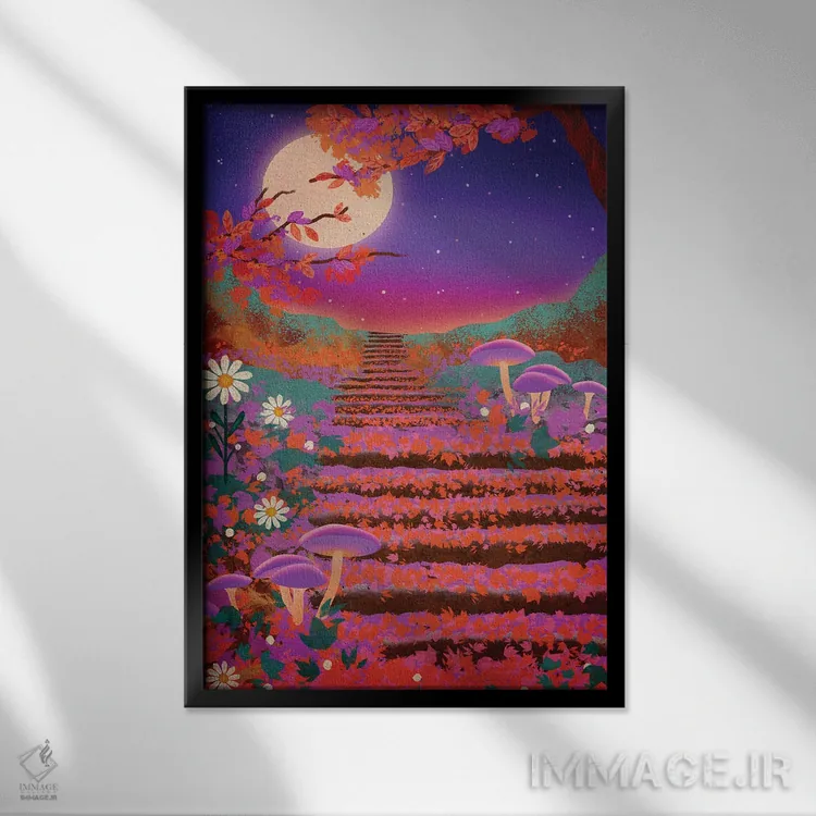 تابلو دکوراتیو باغ شبانه اثر اولیویا بورکی - نمای قابدار مشکی