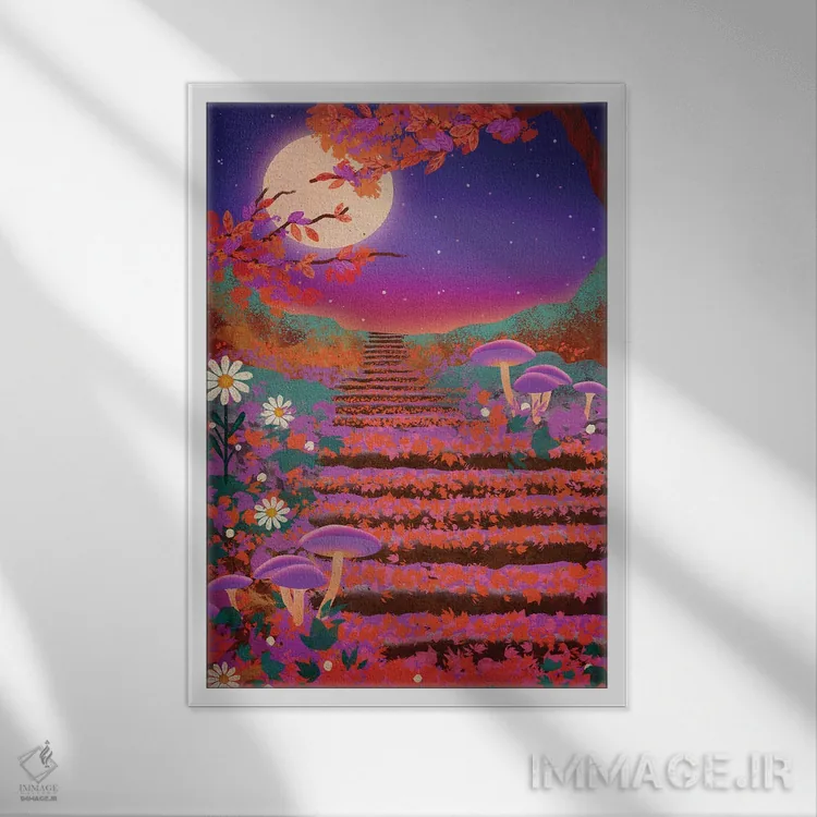 تابلو دکوراتیو باغ شبانه اثر اولیویا بورکی - نمای قابدار سفید