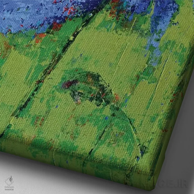 تابلو انتزاعی شقایق های آبی II اثر اولنا بوگاتسکا - نمای نزدیک بافت بوم