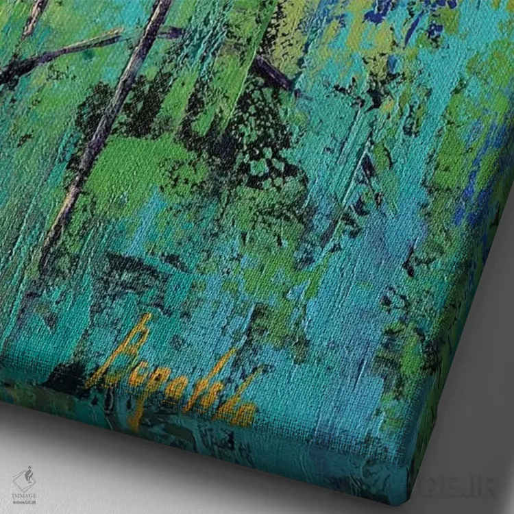 تابلو انتزاعی شقایق های آبی I اثر اولنا بوگاتسکا - نمای نزدیک بافت بوم