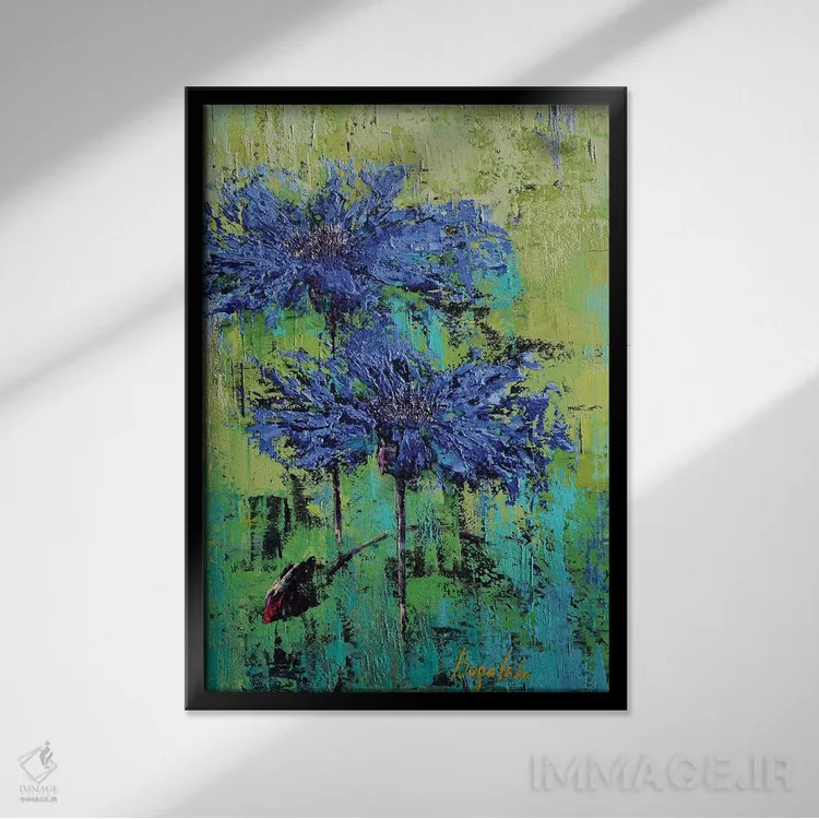 تابلو انتزاعی شقایق های آبی I اثر اولنا بوگاتسکا - نمای قابدار مشکی