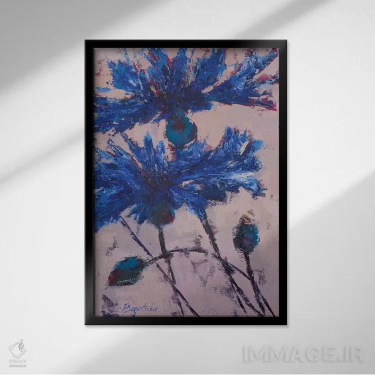 تابلو انتزاعی گندمک آبی III اثر اولنا بوگاتسکا - نمای قابدار مشکی