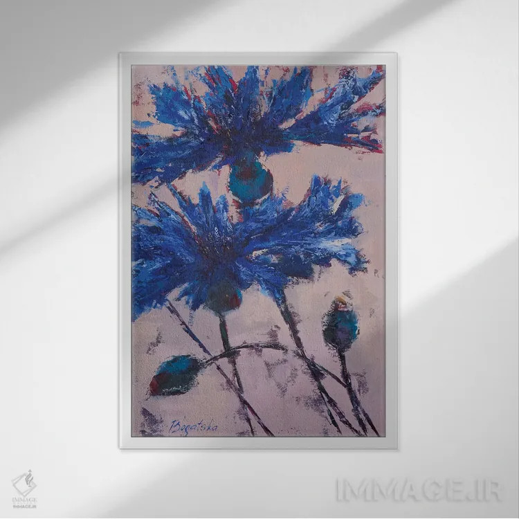 تابلو انتزاعی گندمک آبی III اثر اولنا بوگاتسکا - نمای قابدار سفید