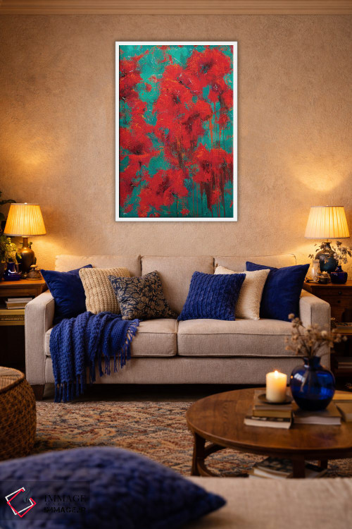 تابلو انتزاعی گل های قرمز ۲۰۲۲ اثر اولنا بوگاتسکا - D2W