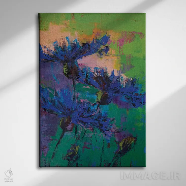 تابلو انتزاعی گندمک آبی IV اثر اولنا بوگاتسکا - نمای روبهرو روی دیوار
