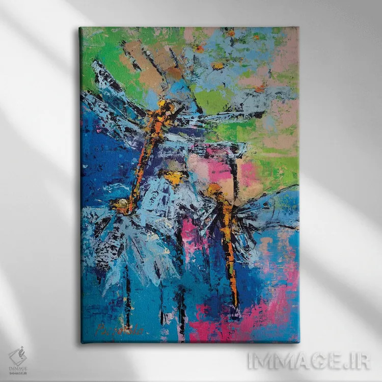 تابلو انتزاعی اژدپروانه ها اثر اولنا بوگاتسکا - نمای روبهرو روی دیوار