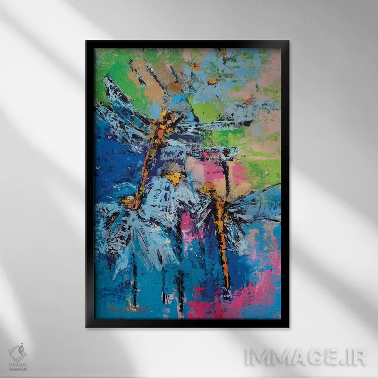 تابلو انتزاعی اژدپروانه ها اثر اولنا بوگاتسکا - نمای قابدار مشکی