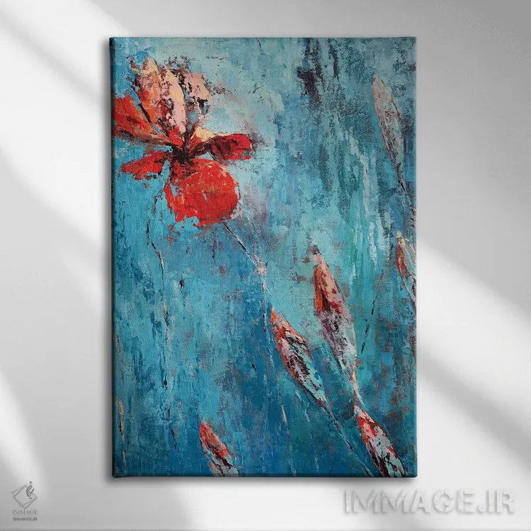تابلو انتزاعی زنبق قرمز I اثر اولنا بوگاتسکا - نمای روبهرو روی دیوار