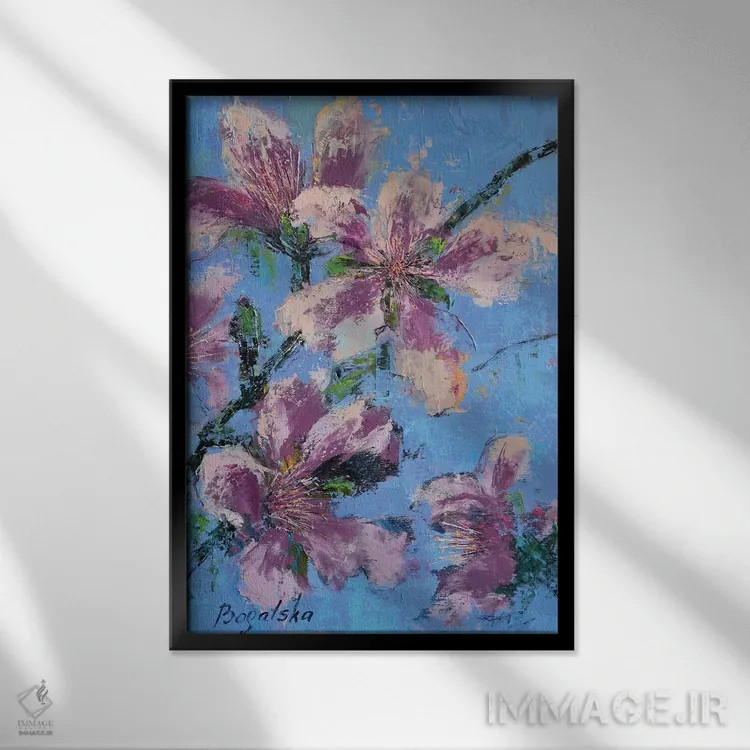 تابلو انتزاعی شکوفه بنفش اثر اولنا بوگاتسکا - نمای قابدار مشکی