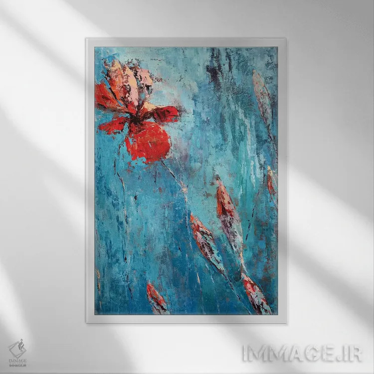 تابلو انتزاعی زنبق قرمز I اثر اولنا بوگاتسکا - نمای قابدار سفید