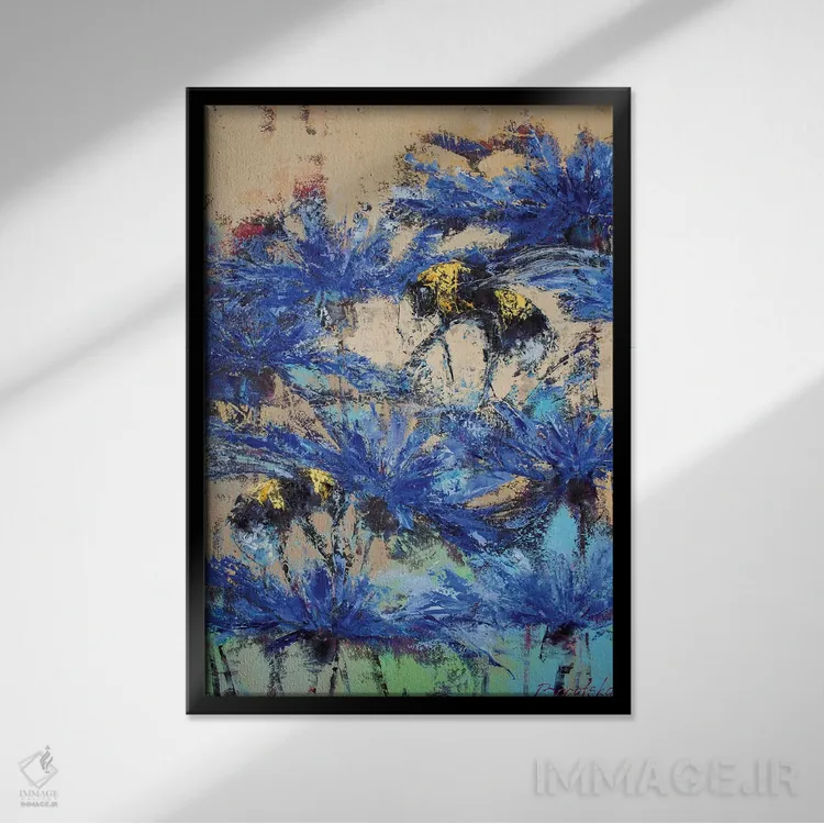 تابلو انتزاعی روز زنبورگون اثر اولنا بوگاتسکا - نمای قابدار مشکی