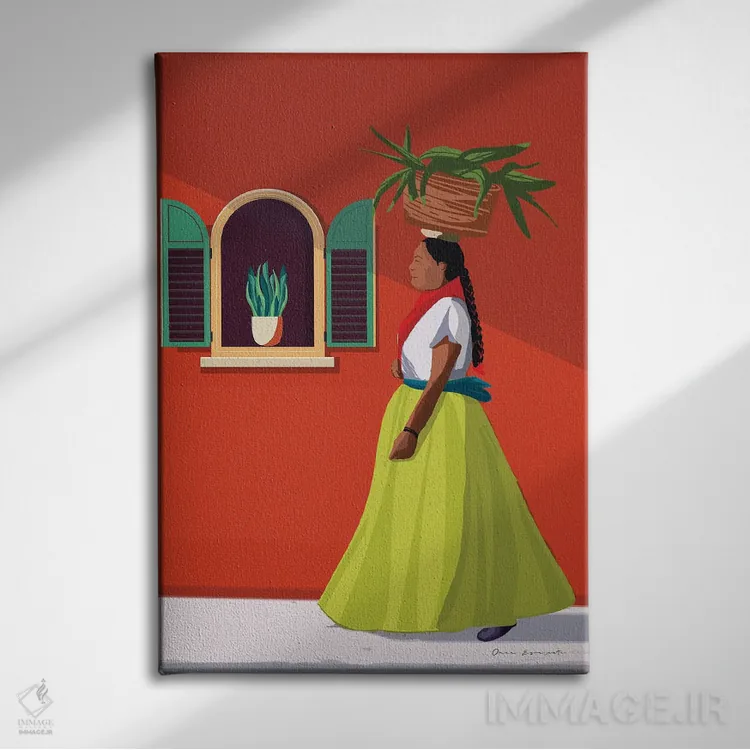 تابلو دکوراتیو زن در روز بازار اثر عمر اسکالانته - نمای روبهرو روی دیوار