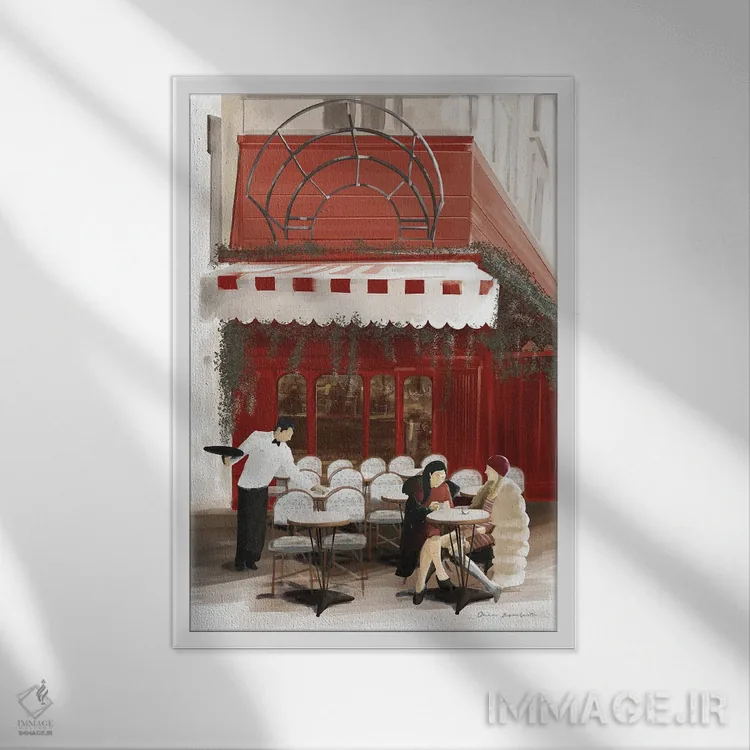 تابلو دکوراتیو کافه پاریسی اثر عمر اسکالانته - نمای قابدار سفید