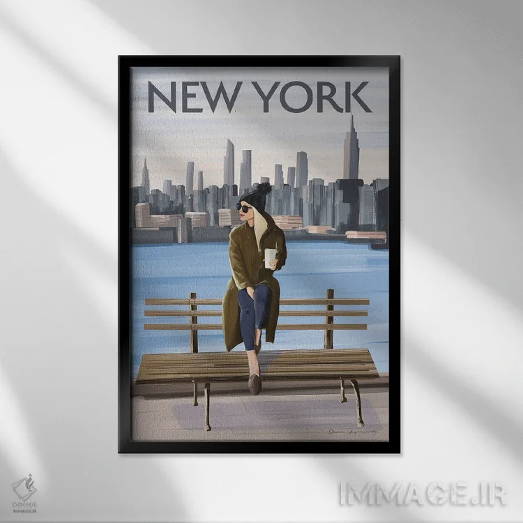 تابلو دکوراتیو دختر در نیویورک II اثر عمر اسکالانته - نمای قابدار مشکی