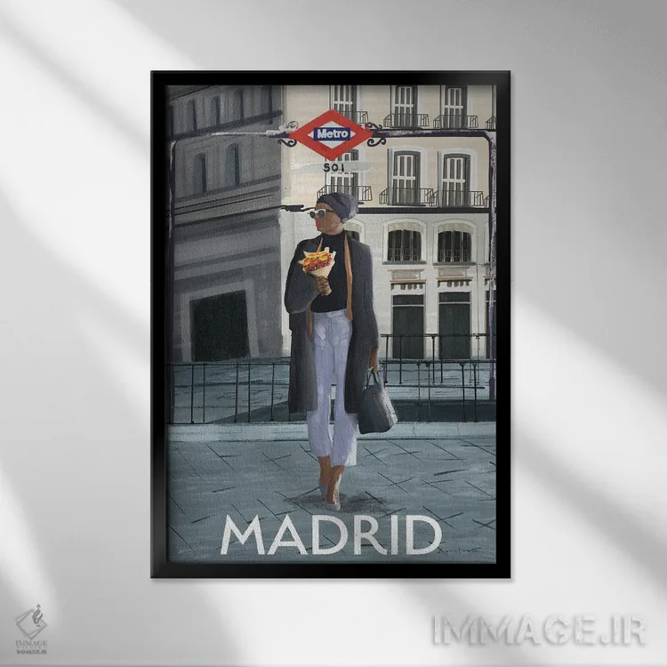 تابلو دکوراتیو دختر در مادرید اثر عمر اسکالانته - نمای قابدار مشکی