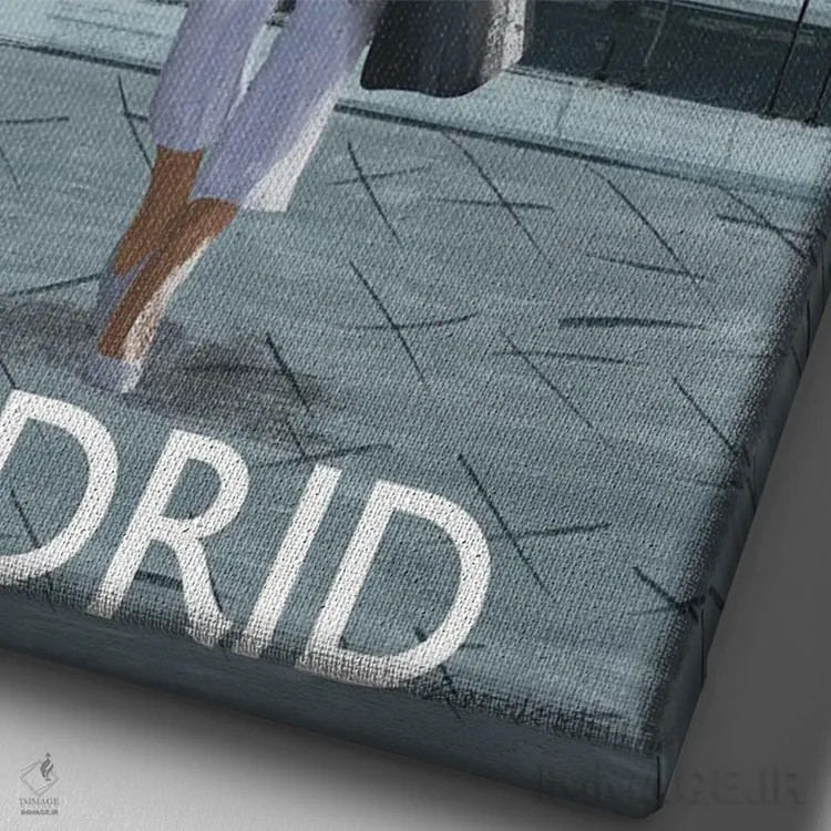 تابلو دکوراتیو دختر در مادرید اثر عمر اسکالانته - نمای نزدیک بافت بوم