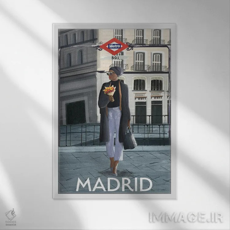 تابلو دکوراتیو دختر در مادرید اثر عمر اسکالانته - نمای قابدار سفید