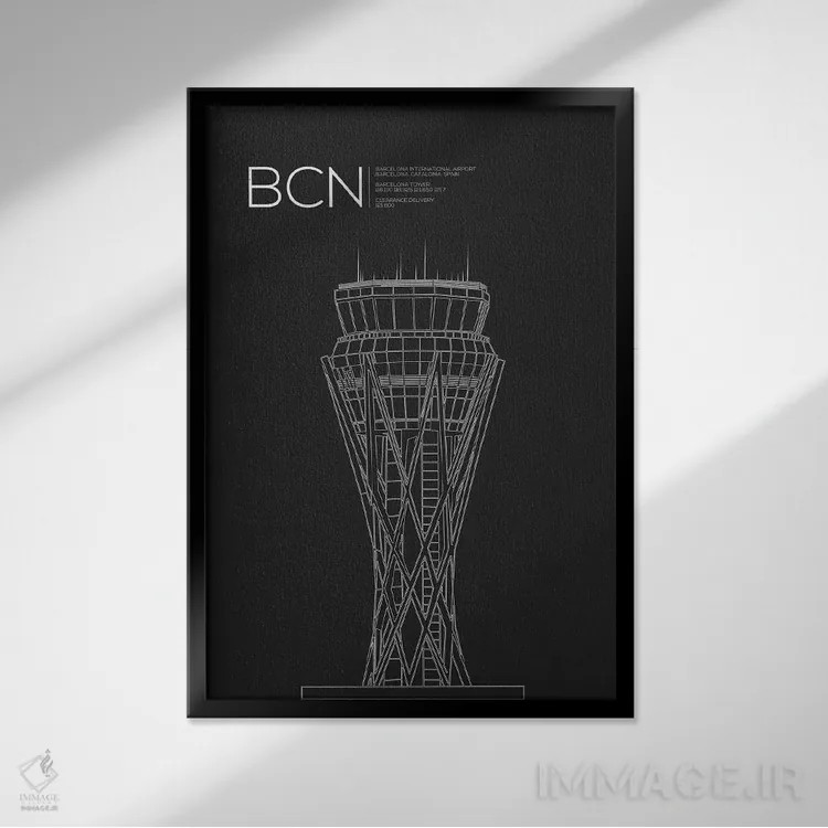 تابلو دکوراتیو برج BCN، بارسلونا، اسپانیا اثر ۰۸ لفت - نمای قابدار مشکی