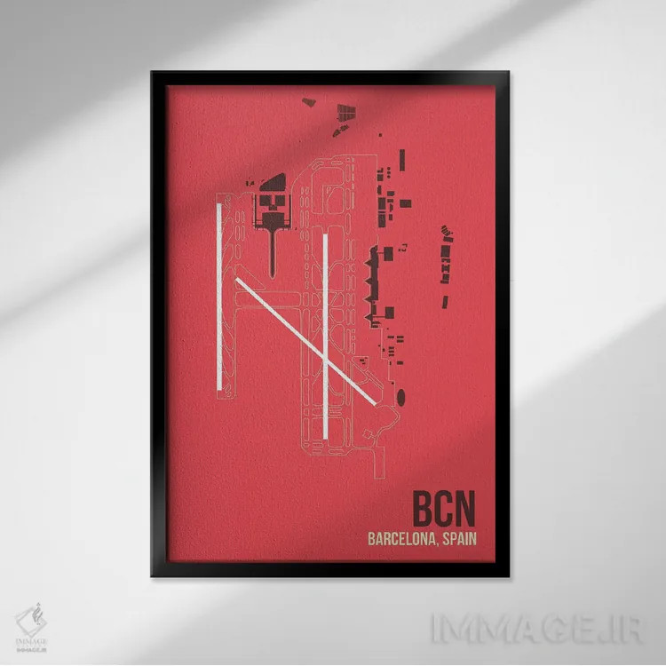 تابلو دکوراتیو نقشه BCN، بارسلونا، اسپانیا اثر ۰۸ لفت - نمای قابدار مشکی