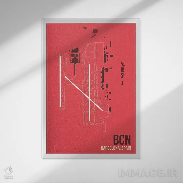 تابلو دکوراتیو نقشه BCN، بارسلونا، اسپانیا اثر ۰۸ لفت - نمای قابدار سفید
