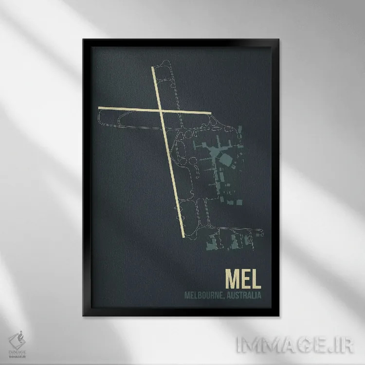 تابلو دکوراتیو نقشه MEL، ملبورن اثر ۰۸ لفت - نمای قابدار مشکی